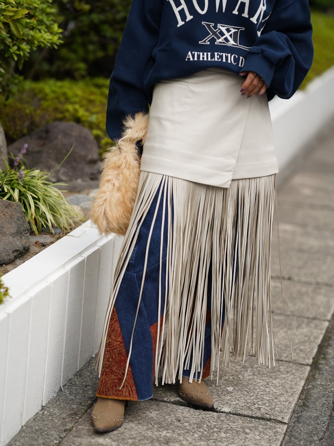 MAISON SPECIAL(メゾンスペシャル) “Vegan Leather Fringe Wrap Skirt ”