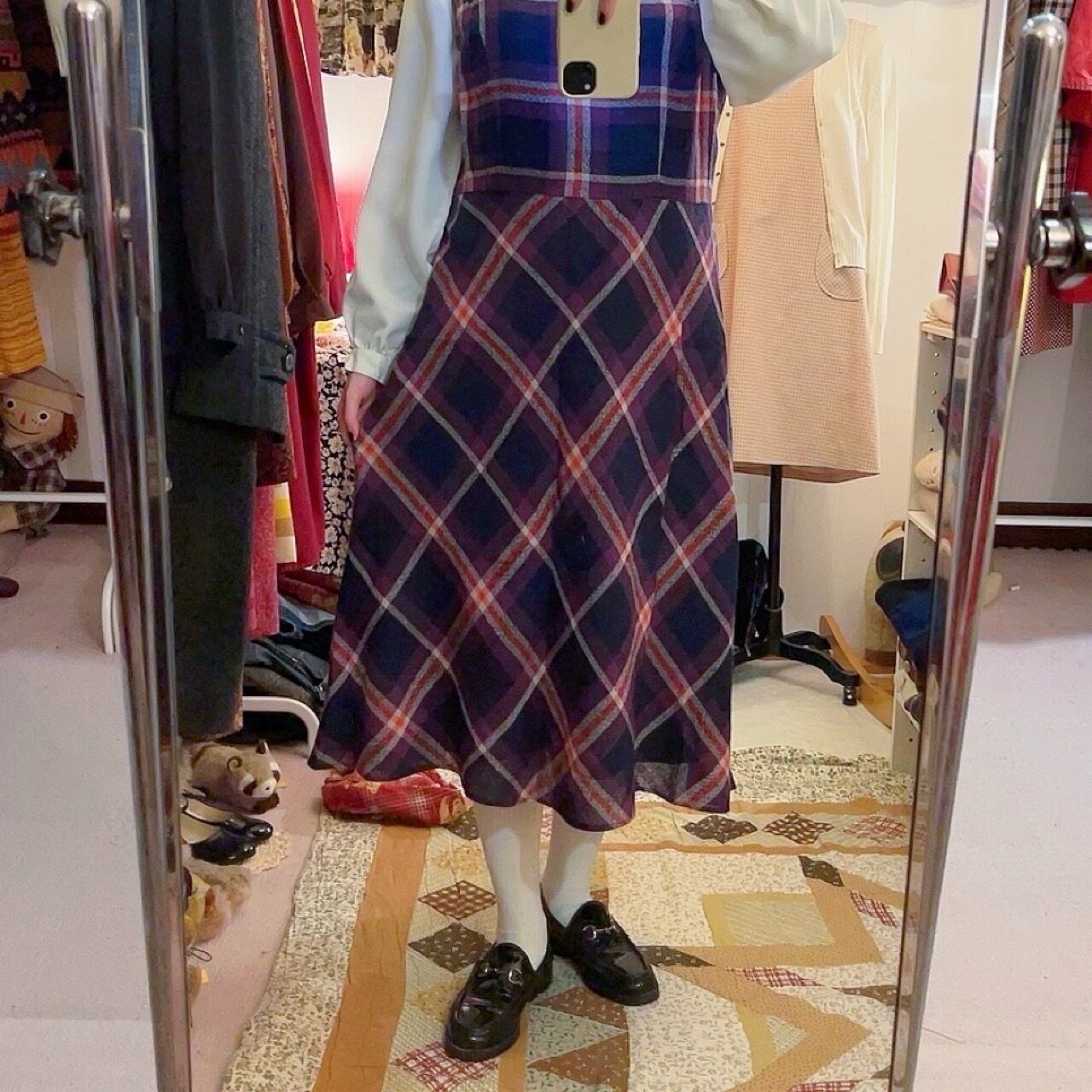 Laura Ashley / purple check flare one-piece