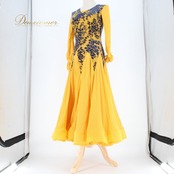 社交ダンス 衣装 スタンダード ドレス ワンピース レッスンウェア パーティドレス ブラック系 ネイビー系 イエロー系 黄色 青 紺 黒 長袖 青系 総柄 柄ワンピース フレアスカート スカート広がる ホースヘア ボリューム ダンス映え ドレスワンピース パーティー用 結婚式 二次会 舞台衣装 発表会 レッスン 初心者 中級者 練習用 レディース 襟なし クラシック モダン 対応コーデ