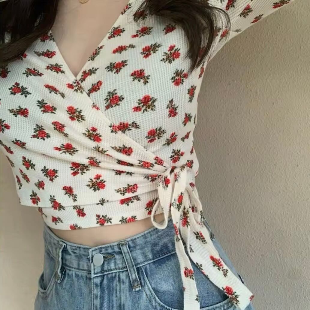 フラワーワッフルカシュクールブラウス