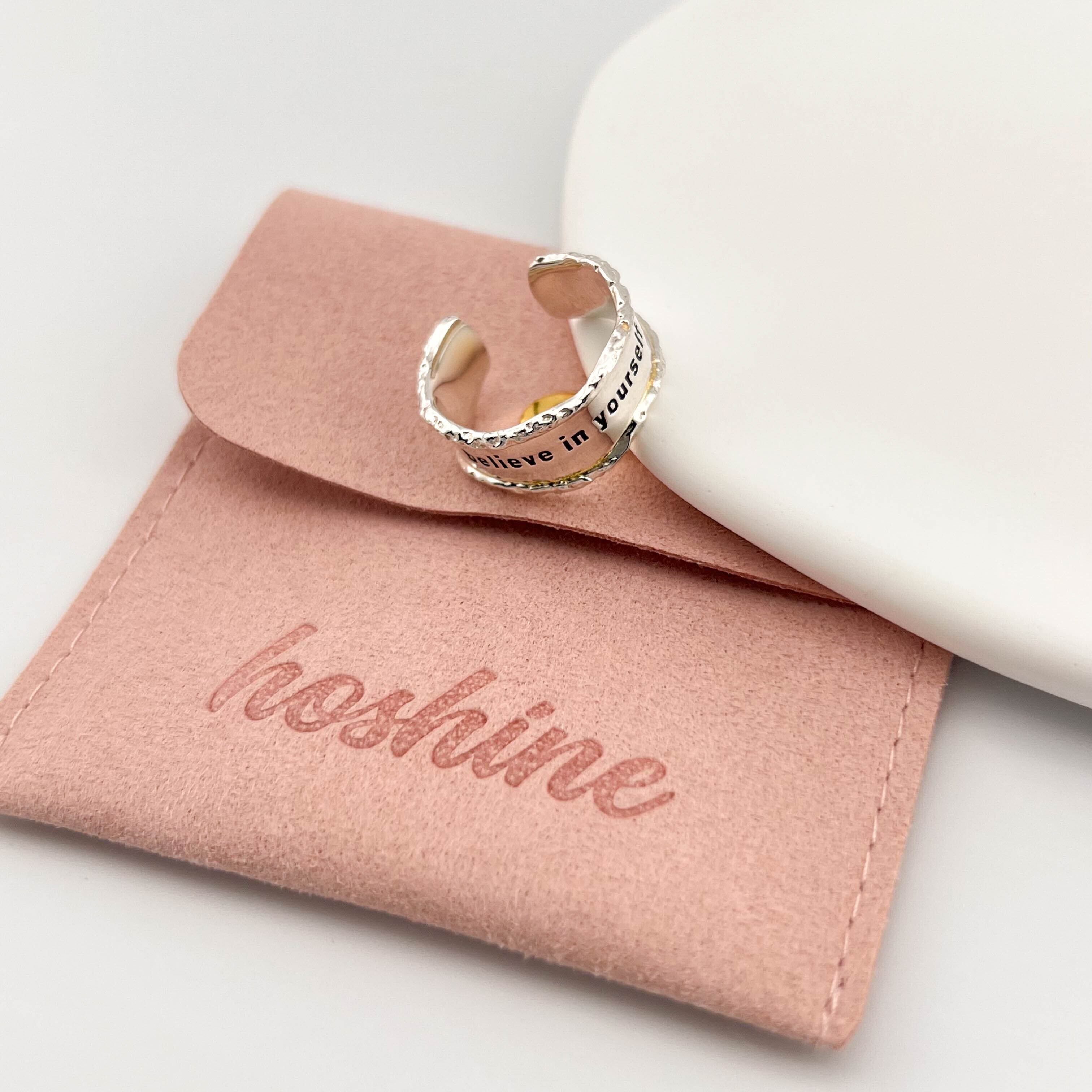 シンプルリング S925純銀インスタ風英語テクスチャー感ある縁取りリング