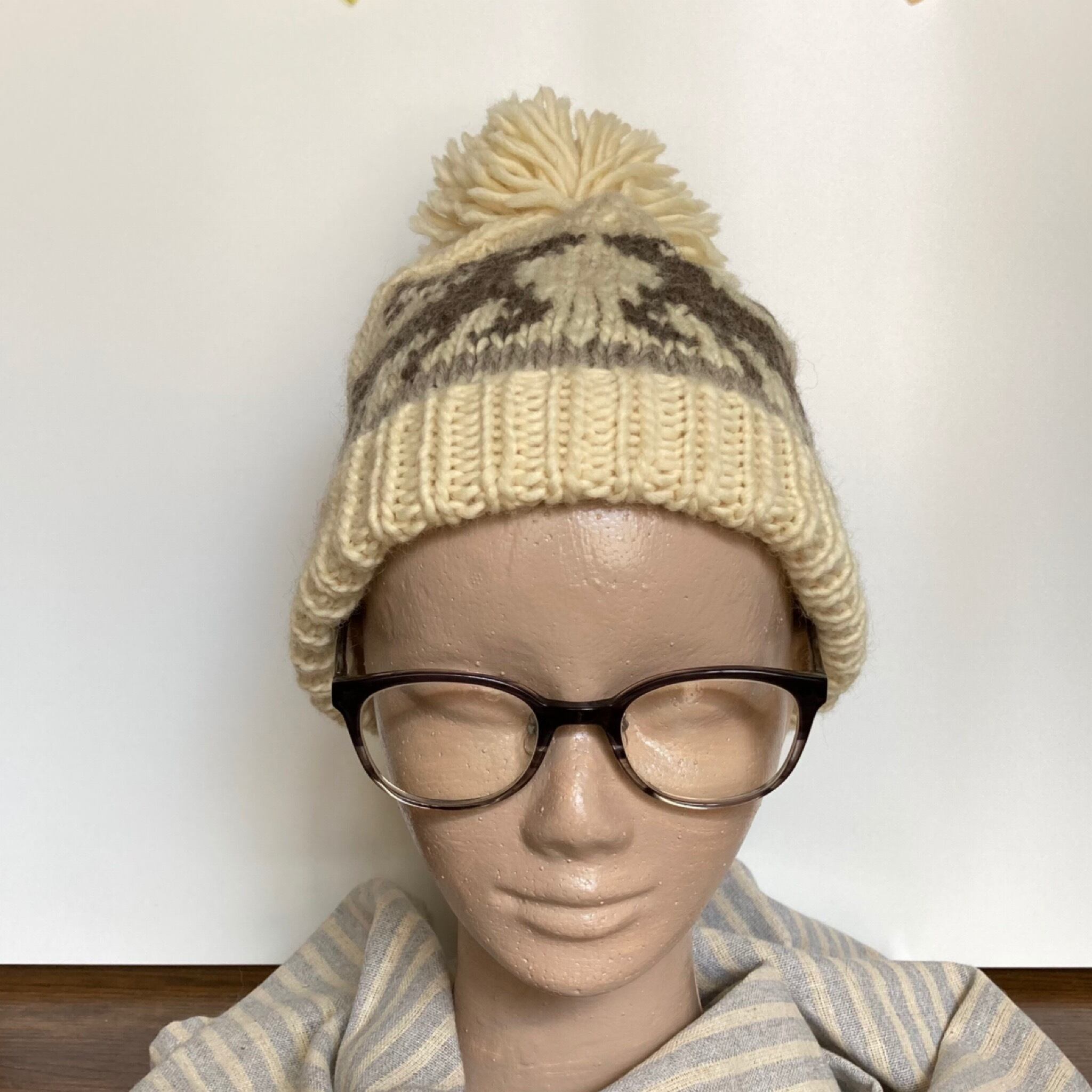 70s ハンドニット ウールニット帽 トナカイ柄 節約 ビーニー