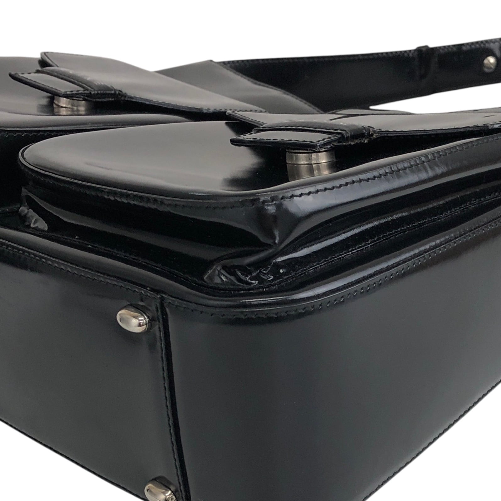 CELINE セリーヌ ショルダーバッグ ブラック ロゴ バックル エナメル