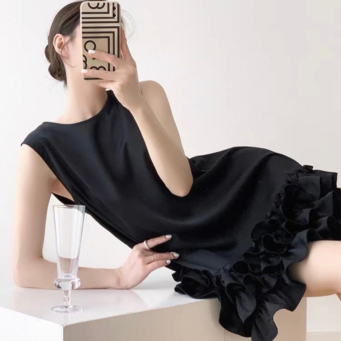 Frill Black Sleeveless Mini Dress | Molabella