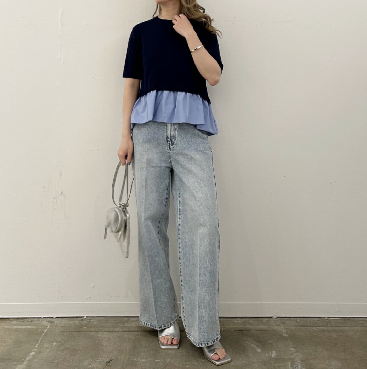 ナンバーミーTOKYO"BALLOON S/S KNIT PULLOVER"NAVY