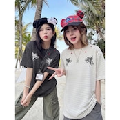 VINTAGE ストリート ストライプ柄の刺繍Tシャツ T2085