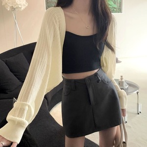 ニット カーディガン レディース 春夏秋 羽織り 韓国 ボレロ おしゃれ きれいめ 大人 かわいい ボリューム袖 日焼け防止 UV対策 ショート丈 サマーカーディガン 大人可愛い 大人女子