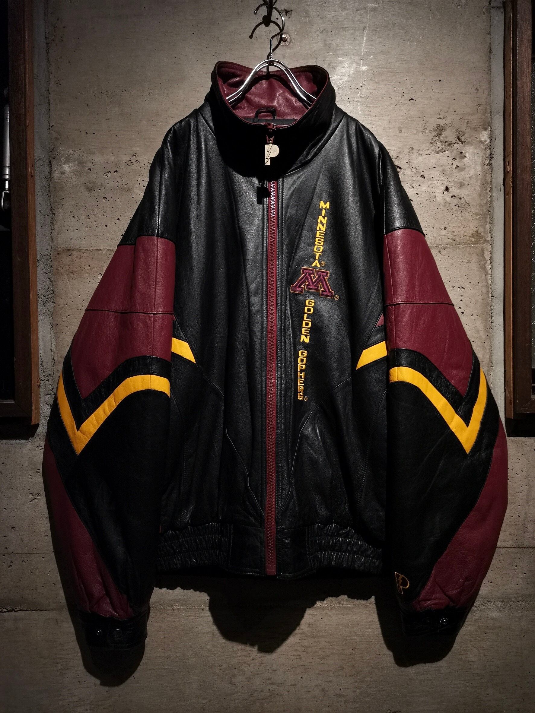 Caka】”M” Vintage Leather Switching Design Loose Stadium Jacket 