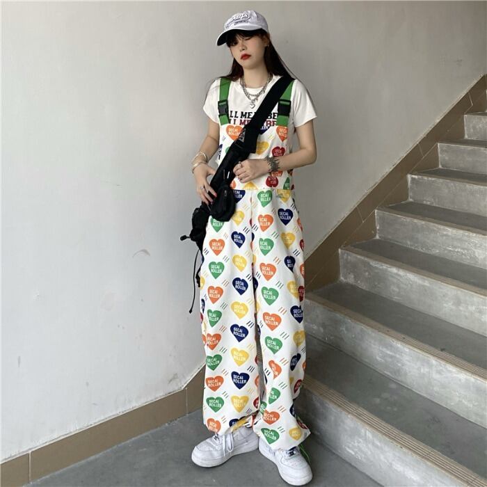 スタイルスプリングサマールーズカジュアルオーバーオール プリントジャンプスーツ オールインワン かわいい 春物 夏物 ケッペル7035868010