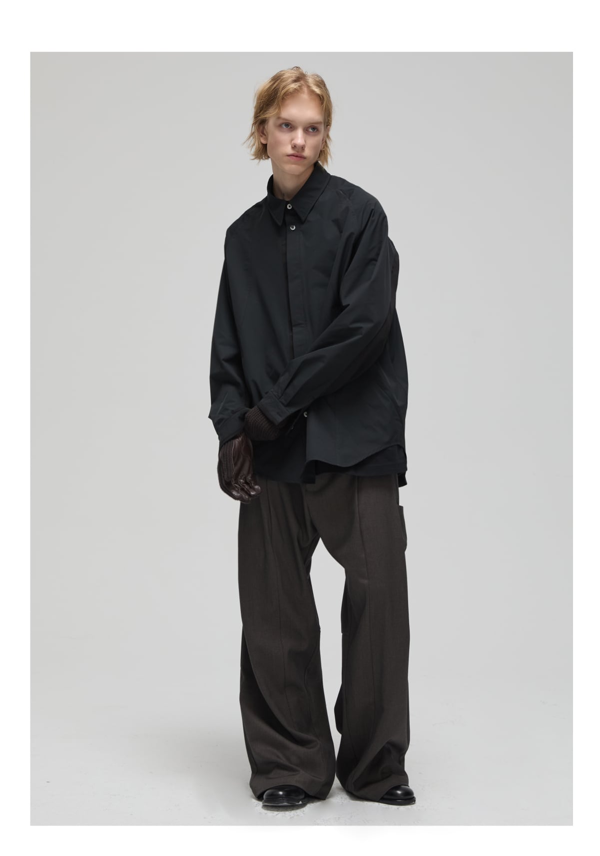DECESOLO 24AW マルチ素材パッチワーク ルーズシルエットシャツ