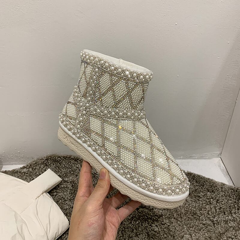 ブーツウィンターショートソリッド カラーラインストーンレッド 靴 シューズ コットン 冬物 ソリッドカラー フェイクシューズ10221533136