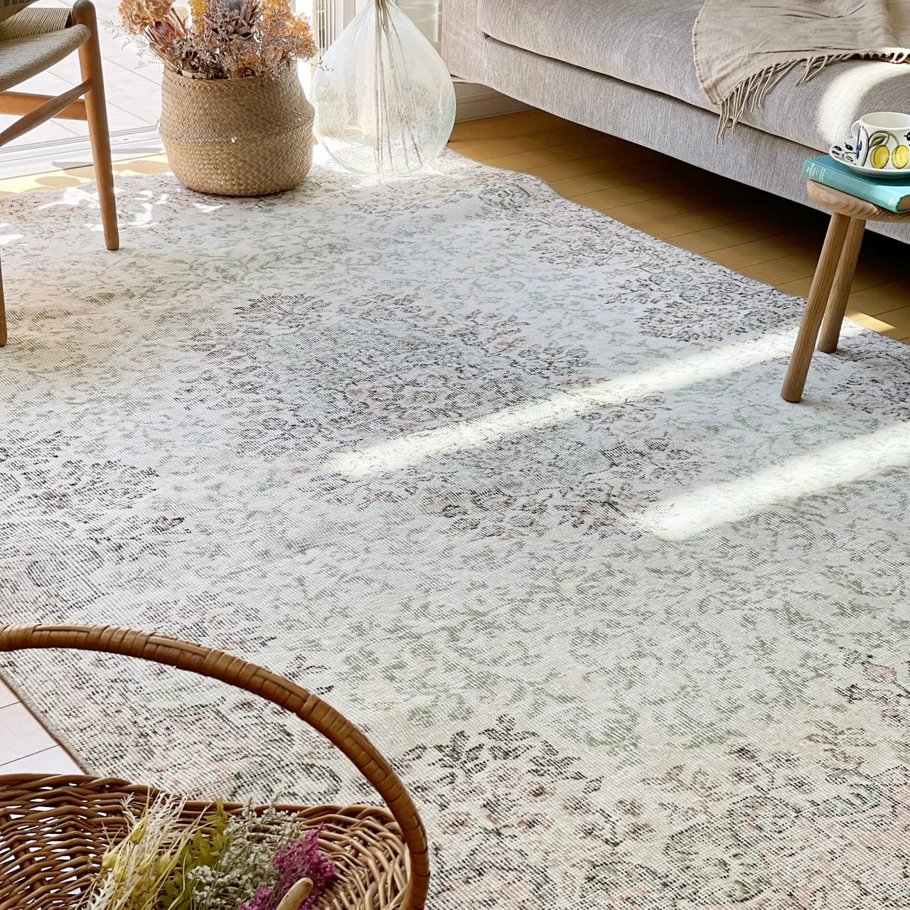 トルコ製ヴィンテージラグ168 超大判 計ら スカイブルー H.P.DECO 