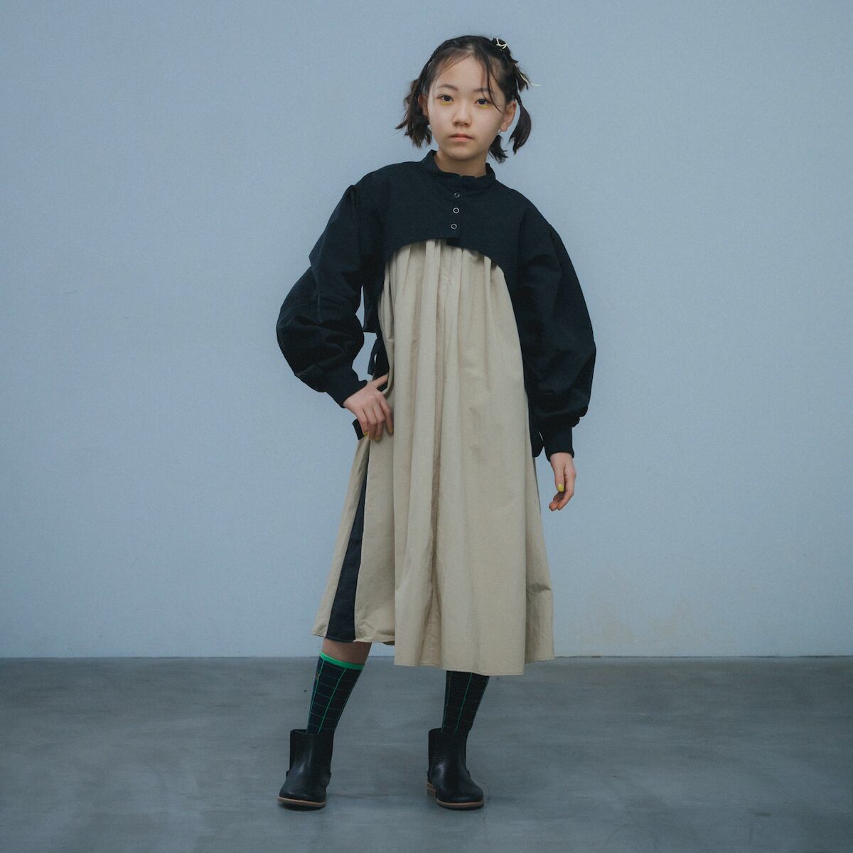 〈 nunuforme 23AW 〉新型コンビワンピース / 28-nf20-467-015 / Black / Kids | 世界のちいさな洋服のお店 ピーカブーヤ powered by BASE
