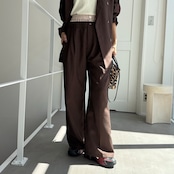 ダブルウエストスラックスPT/ダークブラウン