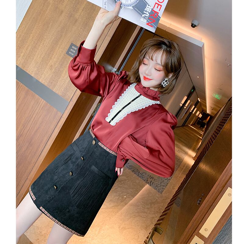 スタンドカラーカラーレースシャツ トップス スプリング 春物 ステッチ MIUCO25324199772