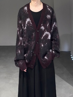 marble mohair blend loose cardigan / wine