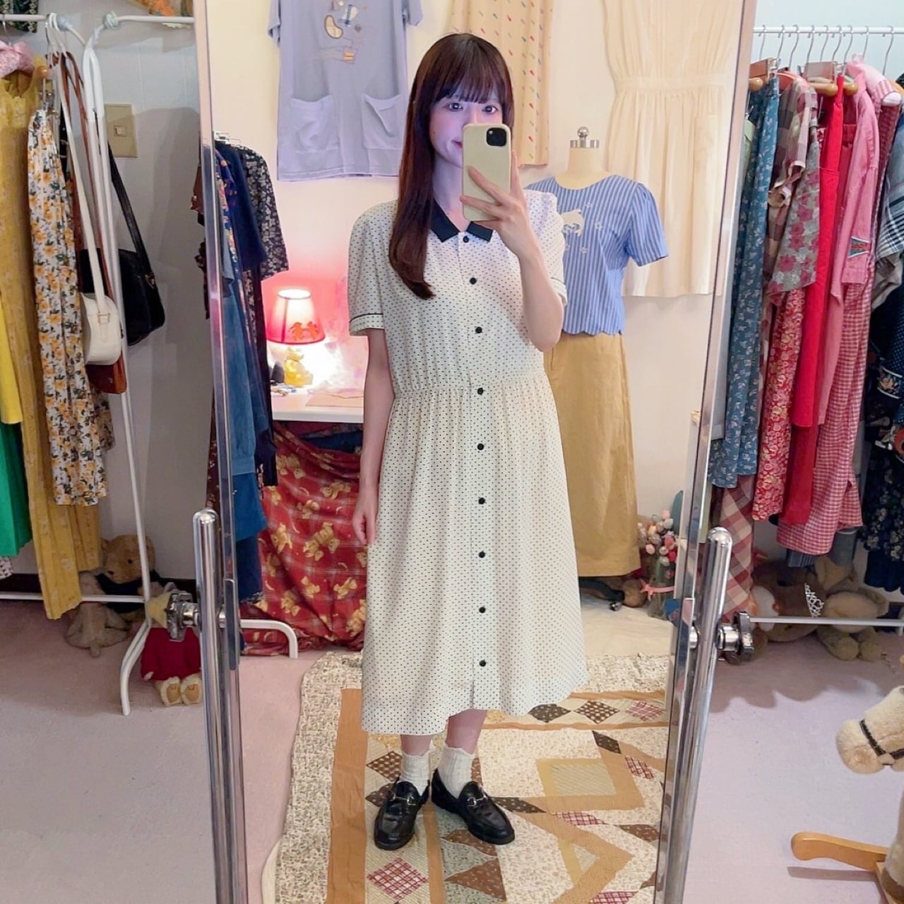 bicolor dot gather one-piece