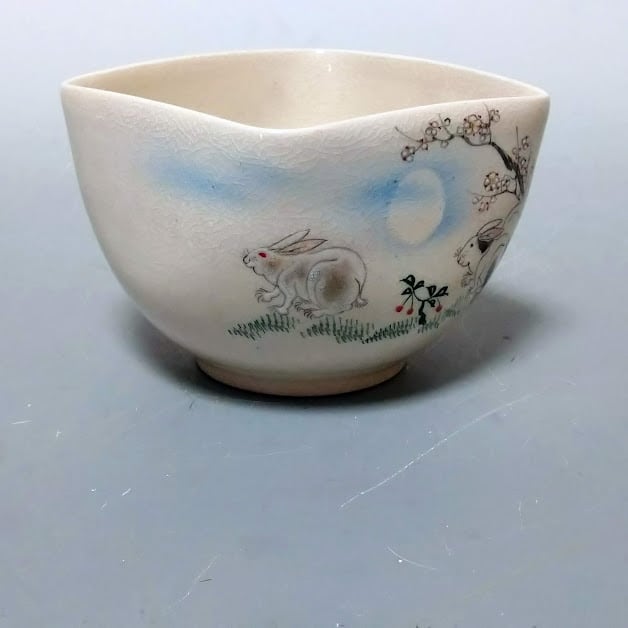 うさぎが 兎に角 かわいい！」京焼 色絵小皿(幅9cm) 5客セット