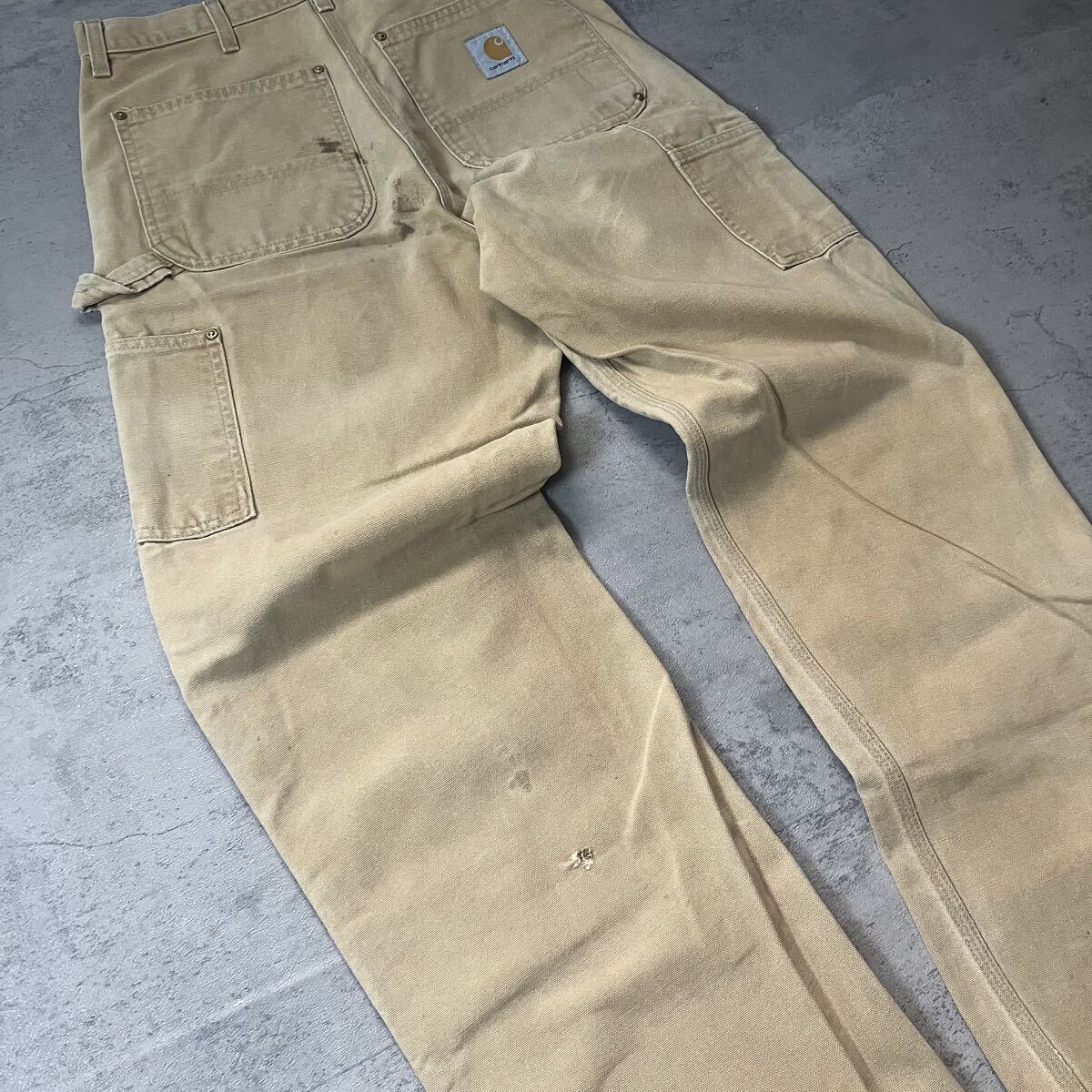 希少 USA製 ビンテージ カーハート ダブルニー ペインターパンツ ベージュ 00年代 USA製 Carhartt カーハート ダック地 ダブルニー ペインター