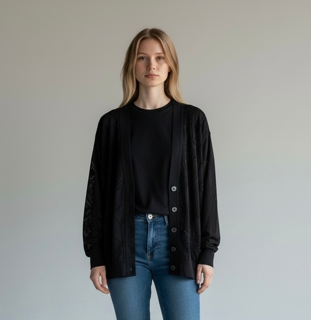 gomme| バルーンメッシュカーディガン（透け感がポイント）