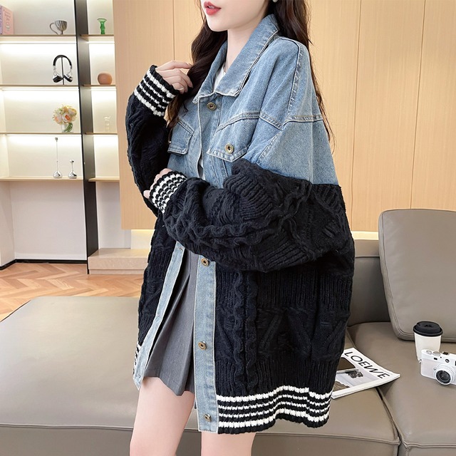 【outer】ニットドッキングデニムジャケット Q6997