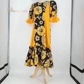 フラダンス 衣装 ワンピース ドレス イエロー系 プアラニ ハイビスカス柄 ハワイアンプリント アロハ 花柄 フラワープリント レッスン 練習 フリル パフスリーブ 華やか 鮮やか かわいい 大人っぽい おしゃれ PUALANI ブラック系 黄 黒 フラ ダンス フラダンスドレス 大人用 おしゃれなワンピース 華やかドレス パーティードレス ハワイアンファッション かわいい衣装 フラレッスン用衣装 フリルスリーブ