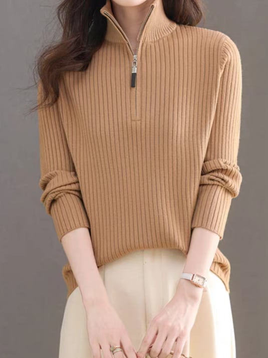 Half-zip high-neck knit pullover L0777