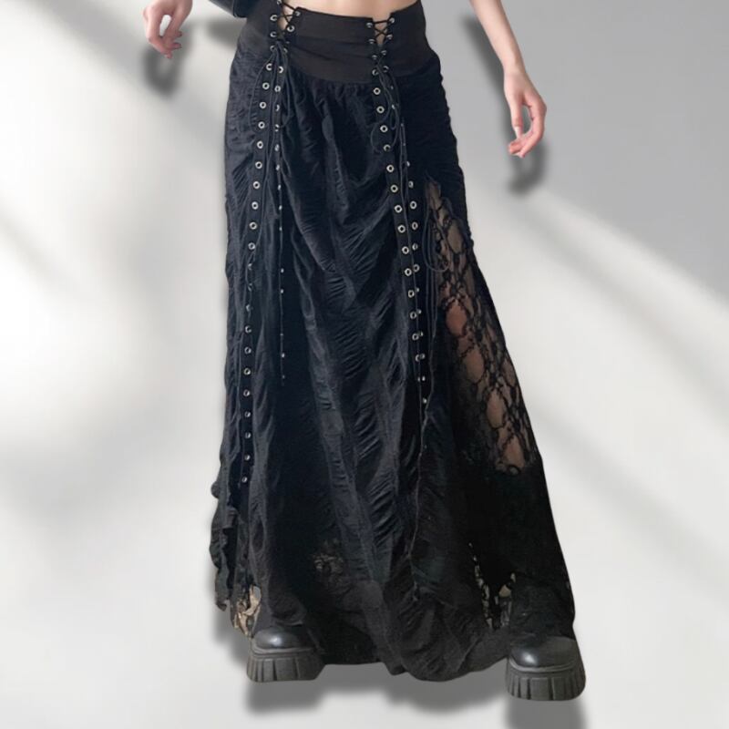 gather lace long skirt / l0018