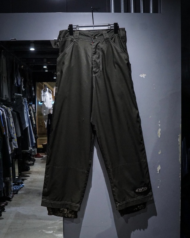 【add (C) vintage】Rib Gimmick Wide Straight Silhouette Nylon Pants
