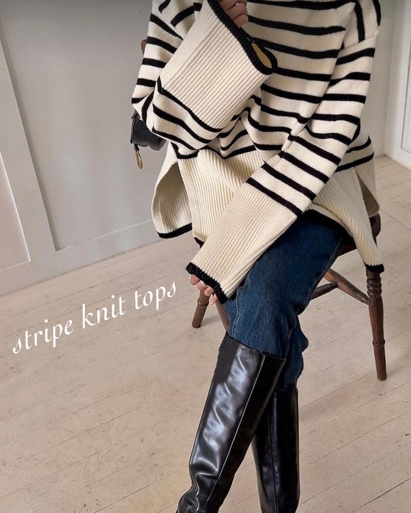【3color】ボーダータートルネックニットトップス