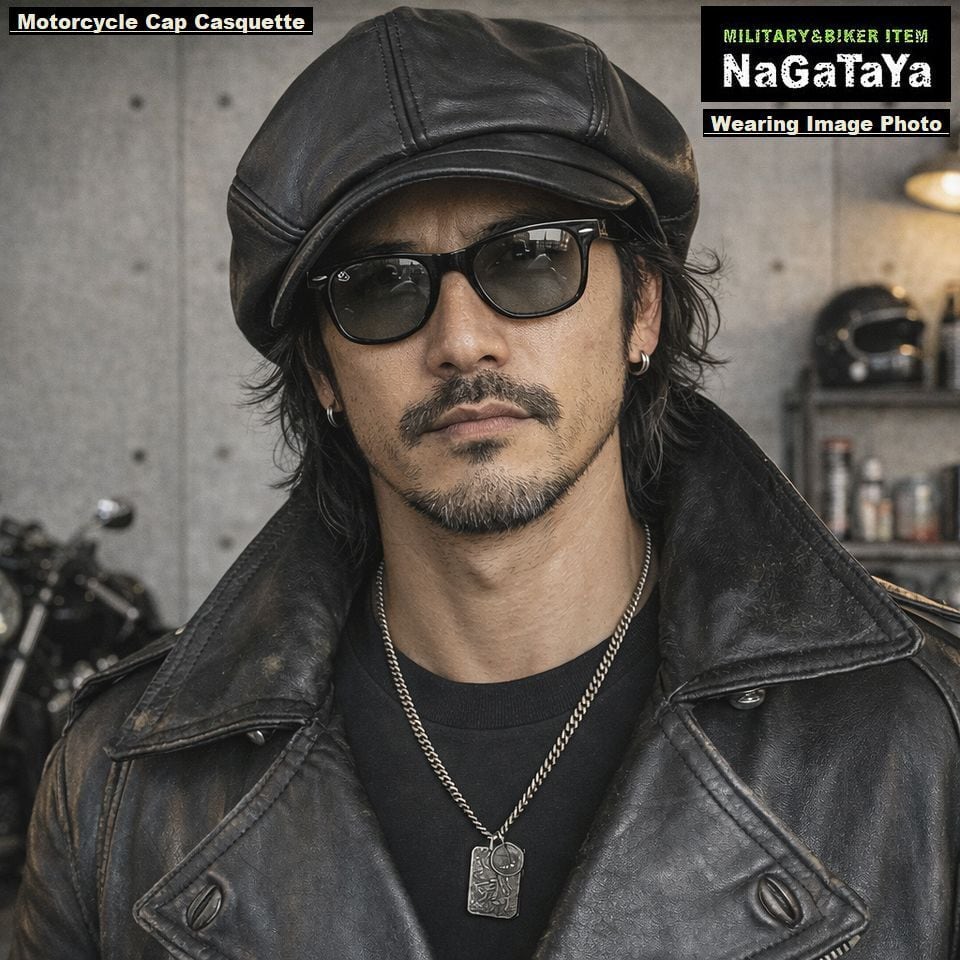 本革 BIKER モーターサイクルキャップ キャスケット リアルレザー