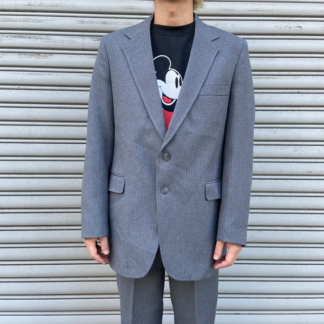 70s USA製　リーバイス　アクションスーツセットアップ　ストライプ柄　グレー