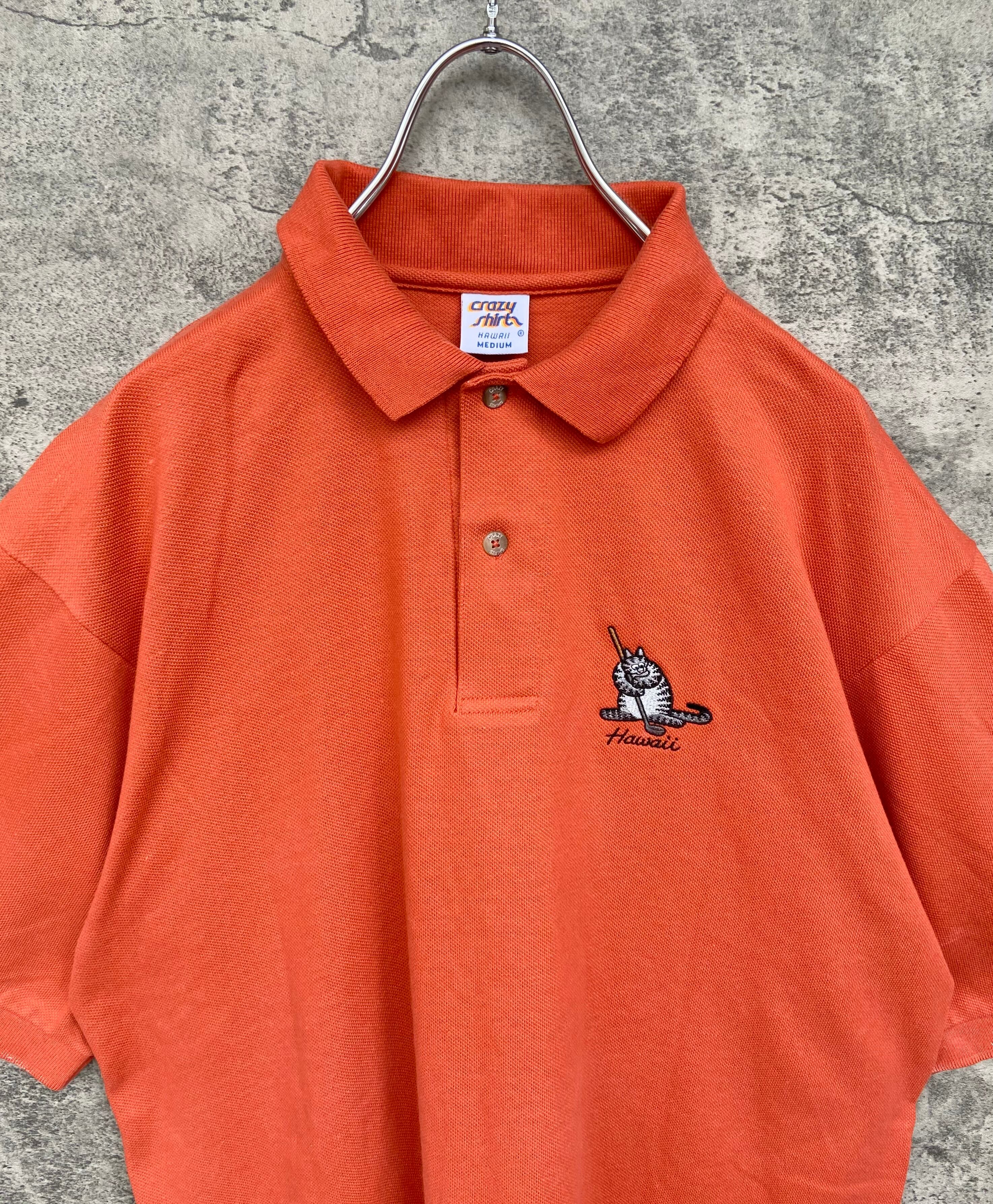 USA製 90s CRAZY SHIRTS/クレイジーシャツ　クリバンキャット 刺繍ポロシャツ  オレンジ
