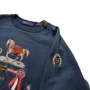vintage BEST COMPANY horse embroidery sweat shirt
