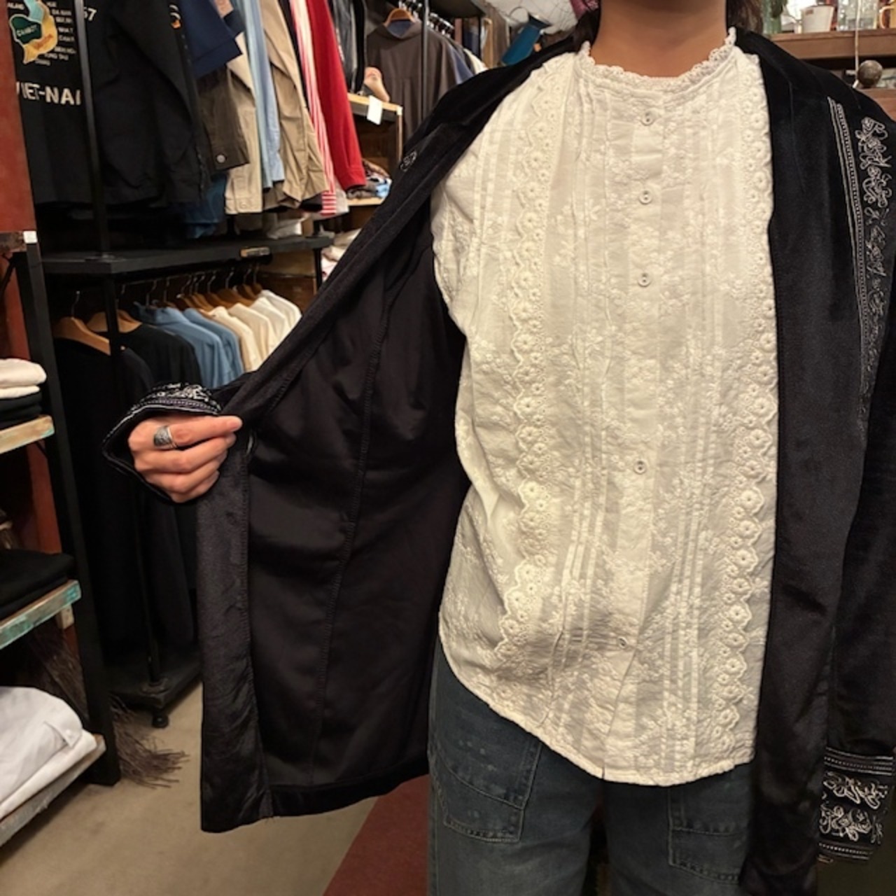 TOPANGA Lady's Velvet Embroidered Jacket　ベルベットエンブロイダリージャケット　ブラック　刺繍　ヴィンテージ　クラシック　ゴシック　羽織　アウター