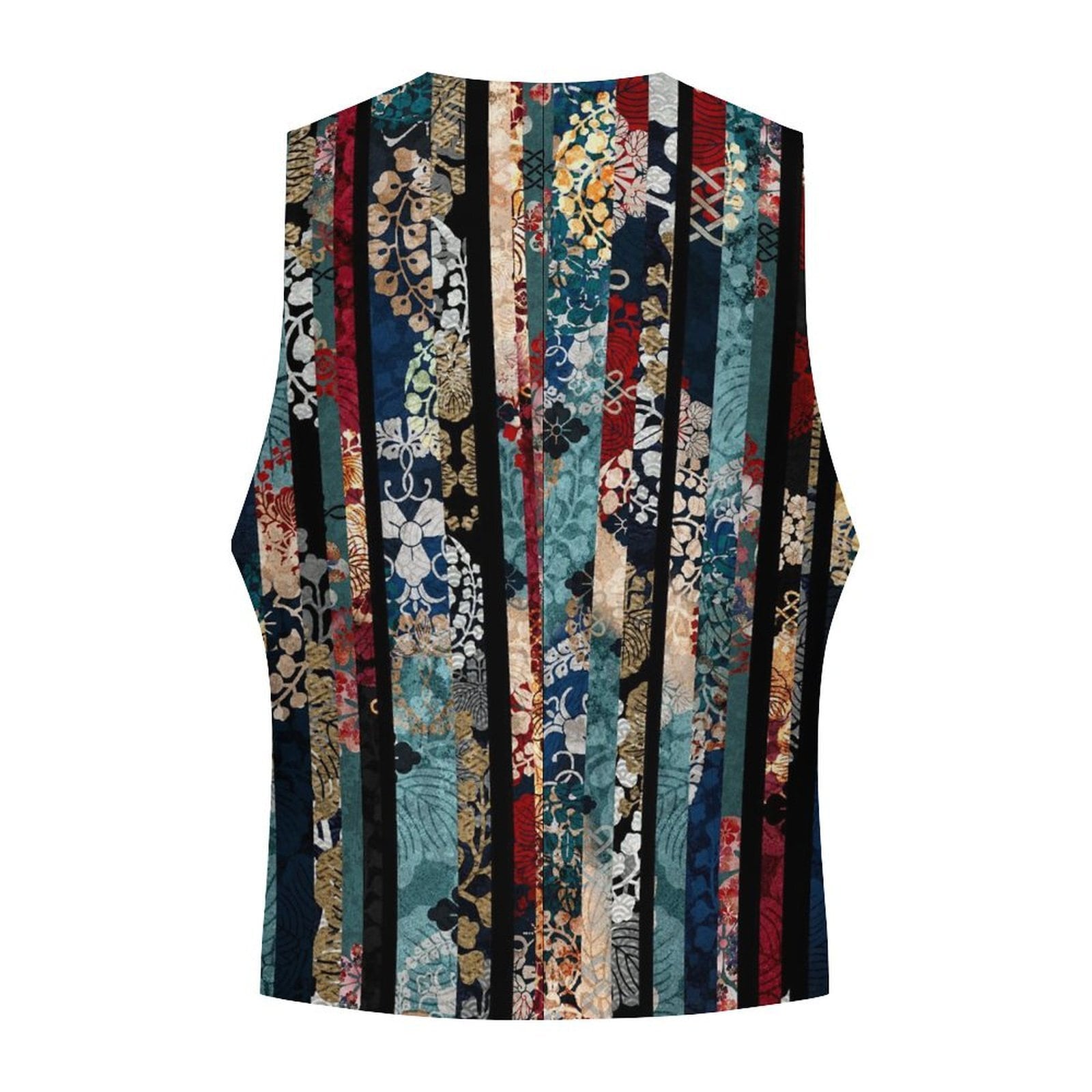 和紋様ストライプ ブルー ユニセックス和柄スーツベスト | Baroque