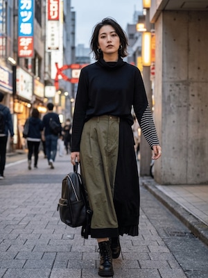 サンプル品 バルーンスカートとタートルネックシングルカットソーの特別コラボ