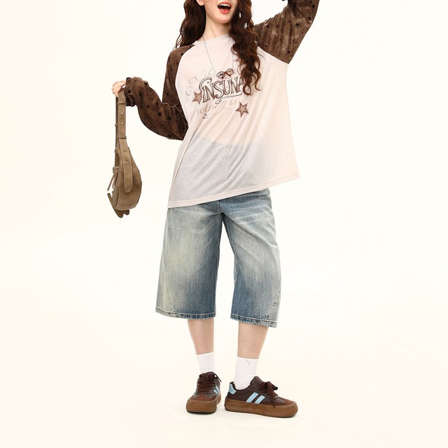 スターパターンラグランレタリングロングスリーブTシャツ 3col   R02418