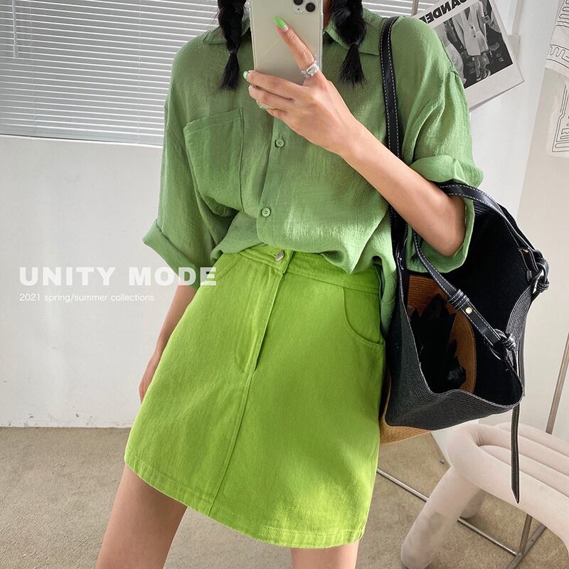 Aラインスカート サマーハイウェストウェストカラーソリッド コットン 夏物 ソリッドカラー ビッグFスモールZ韓国33769024326