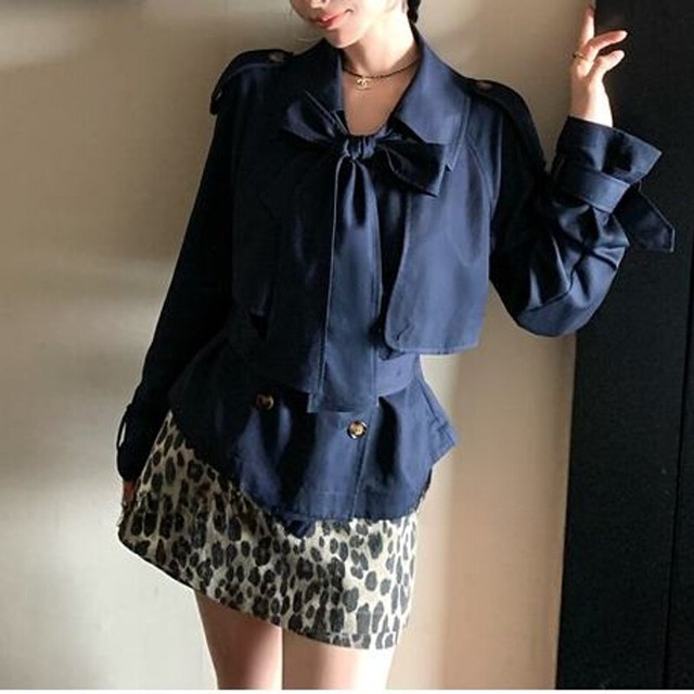 Bow tie short trench coat　M1591
