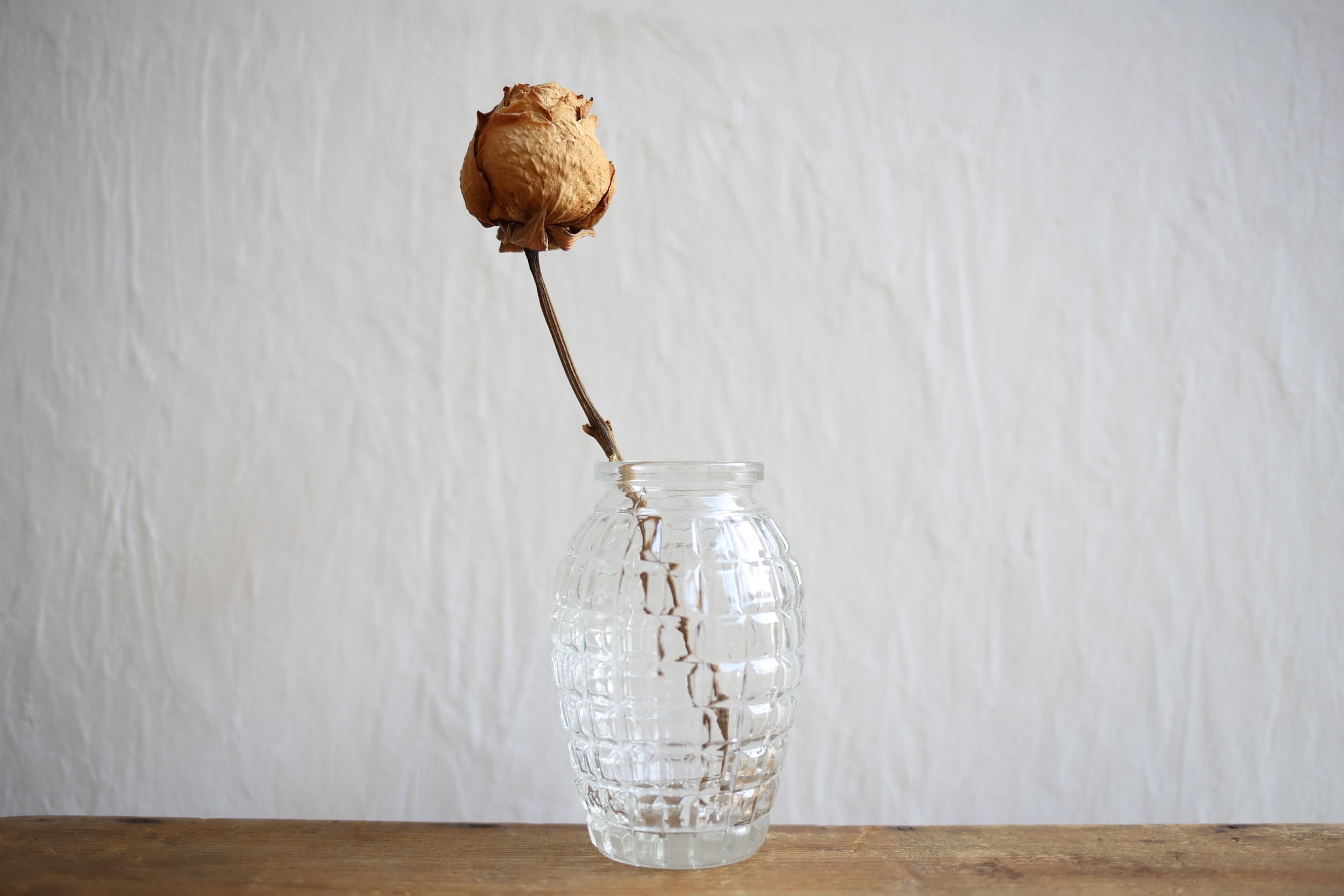 フランス アンティーク ヴィンテージ ヒヤシンスポット (大) 透明 格子柄 N-05933