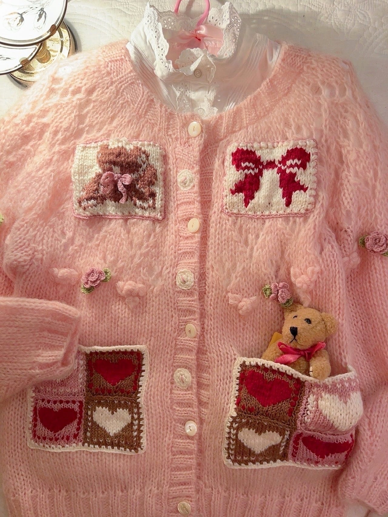 remake / bear pink knit cardigan