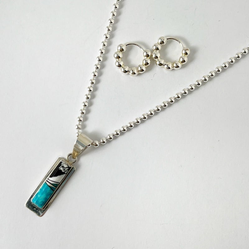 Indian Jewelry 》 ターコイズ インレイペンダント 一点物 ネックレス