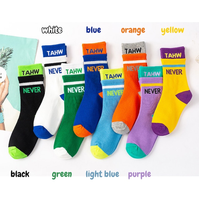 【即納】ビビッドカラーのスポーティーなクルーソックス