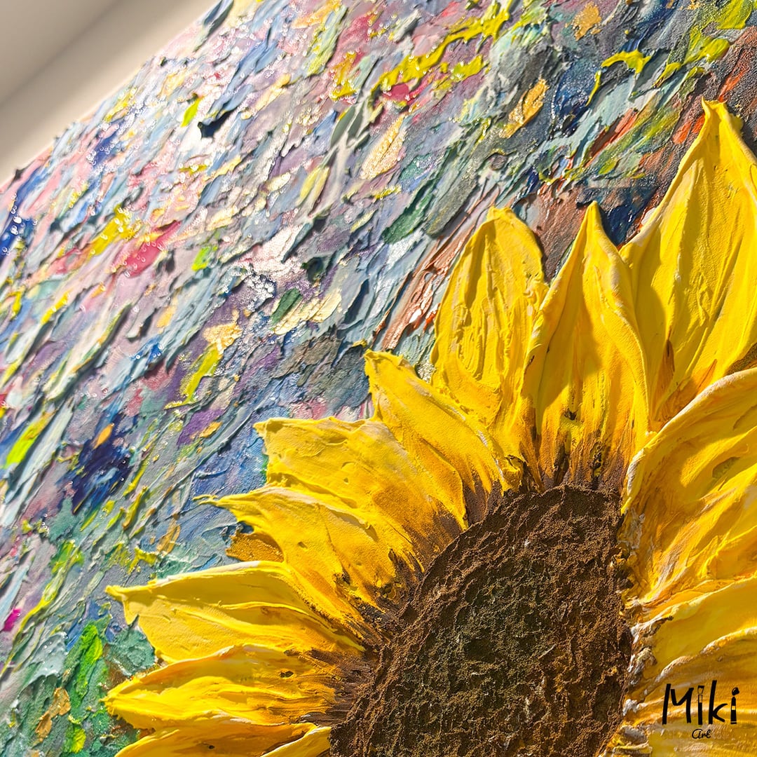 一目惚れ」 テクスチャーアート 原画 大きい絵画 ひまわり インテリア