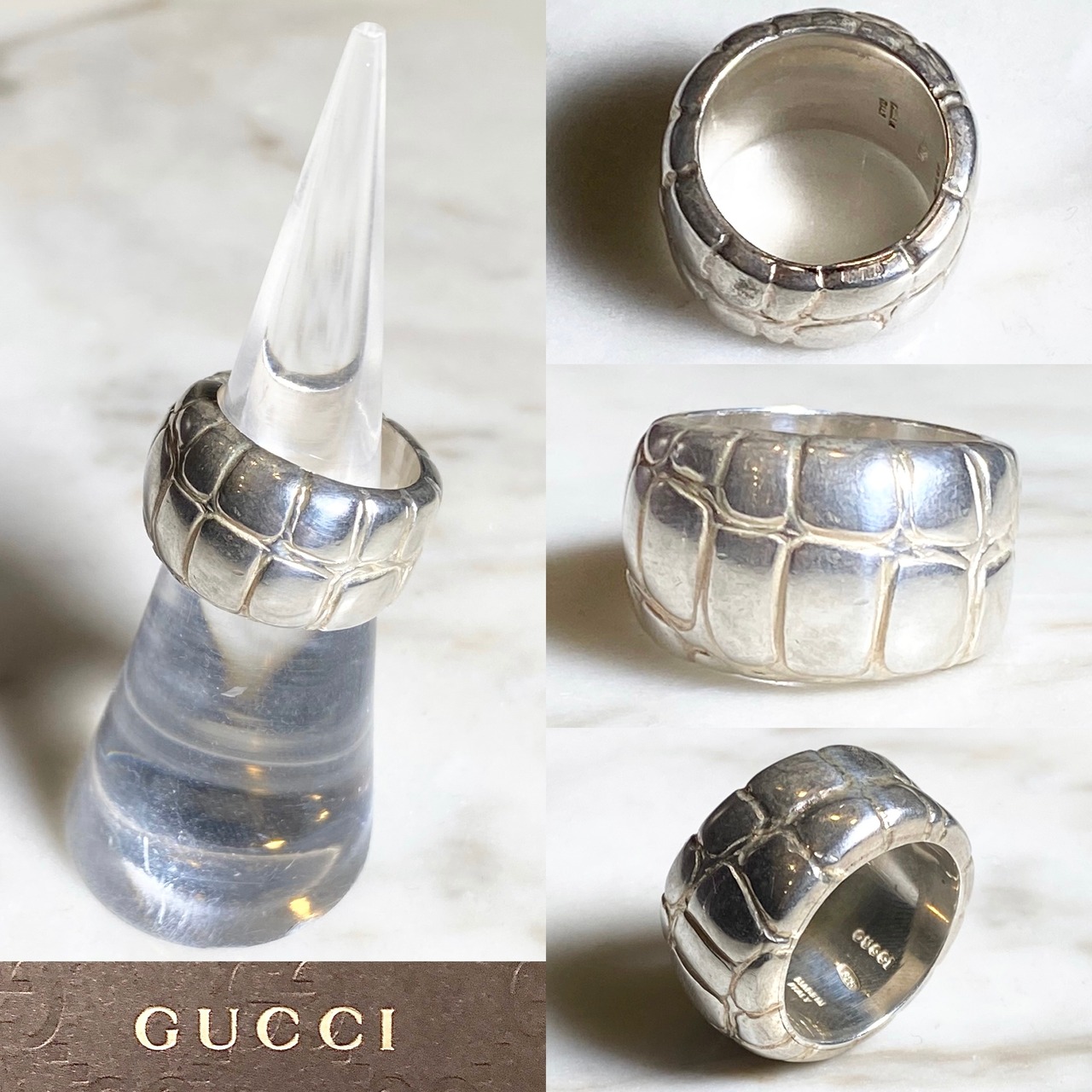 vintage GUCCI silver crocodile motif ring