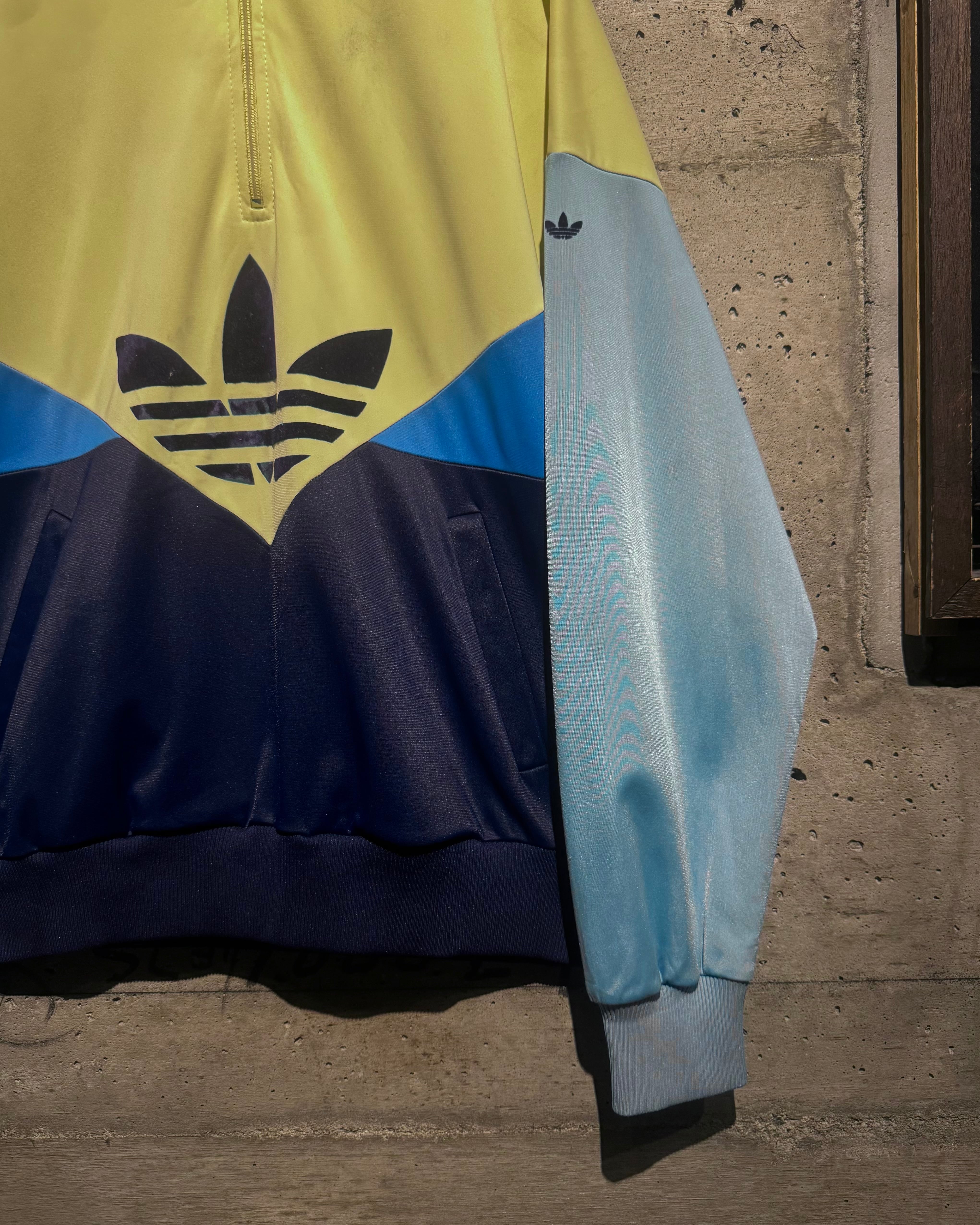 Caka】80's “adidas” Switching Pattern Vintage Loose Half Zip