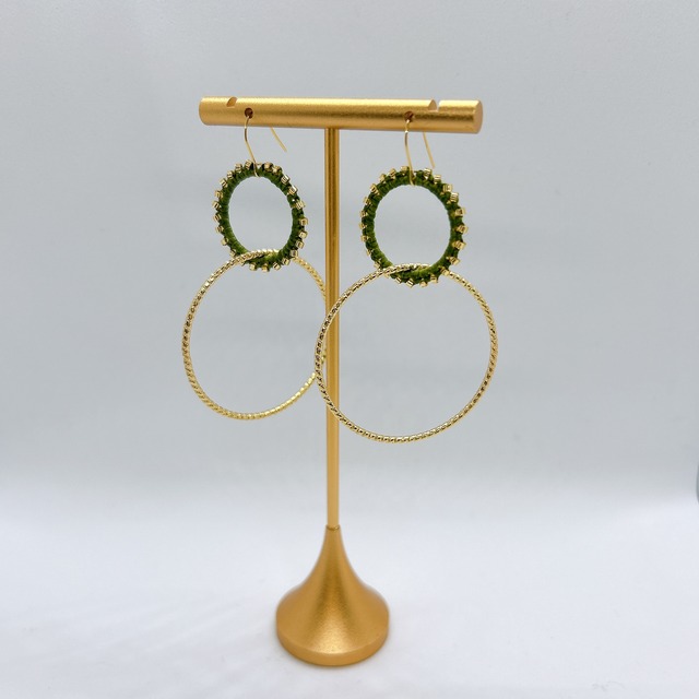 2連フープピアス【シルバー×グリーン⠀】