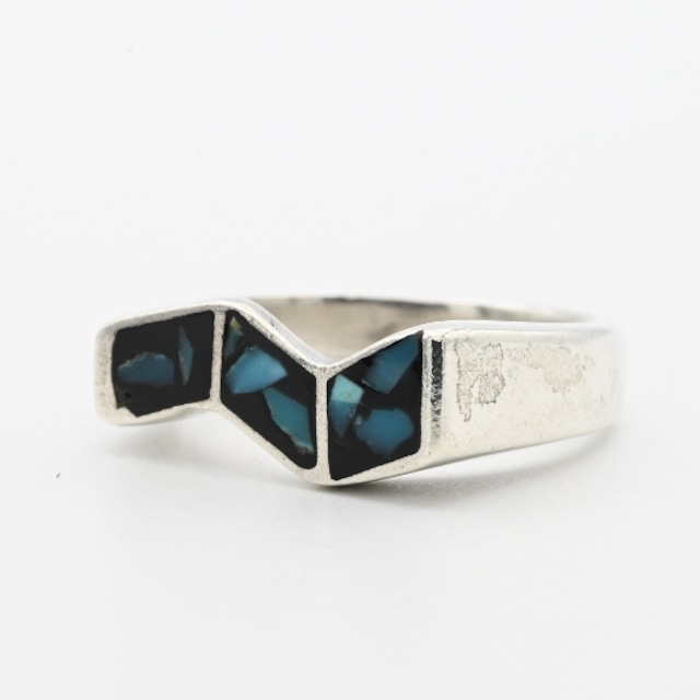 Crush Turquoise Inlay ZIGZAG Top Design Ring #14.0 / USA