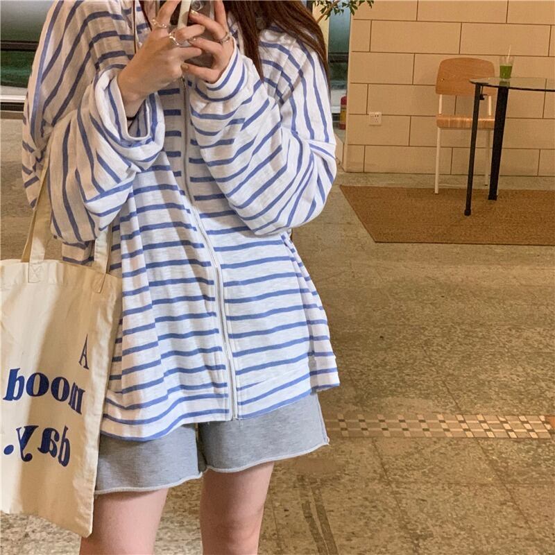 サマー薄手ストライプフードジャケット 夏物 モンロー48300169396